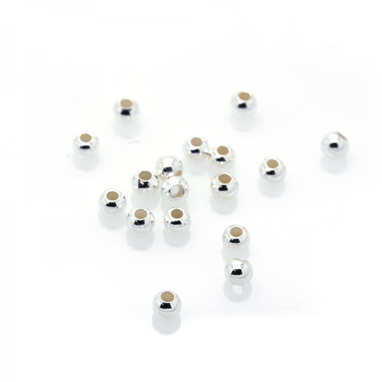 DIY Abalorio bola con doble agujero de plata 925 bañada en rodio 4 x 5 mm