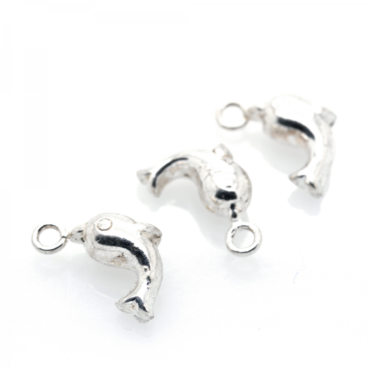 Perle à enfiler DIY Dauphin en argent 925 plaqué rhodium 13 x 9 x 5 mm