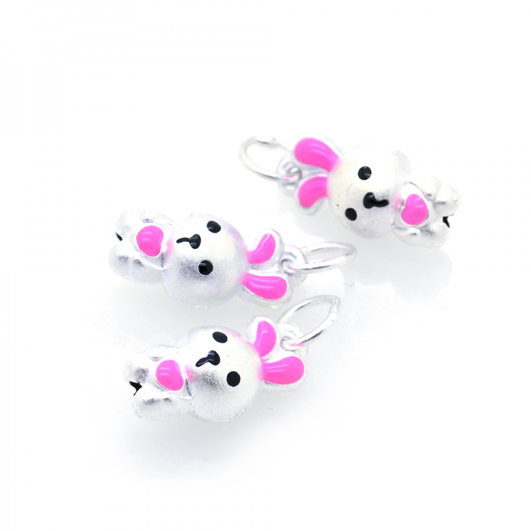 DIY Perle Lapin rose en argent 925 plaqué rhodium