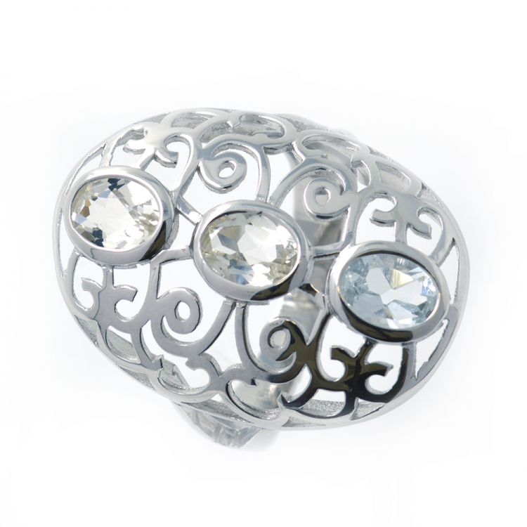 Multi-gemstone ring in 925 sterling silver plated with white rhodium.