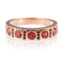 Garnet, Black Spinel & 925 Sterling Silver Ring