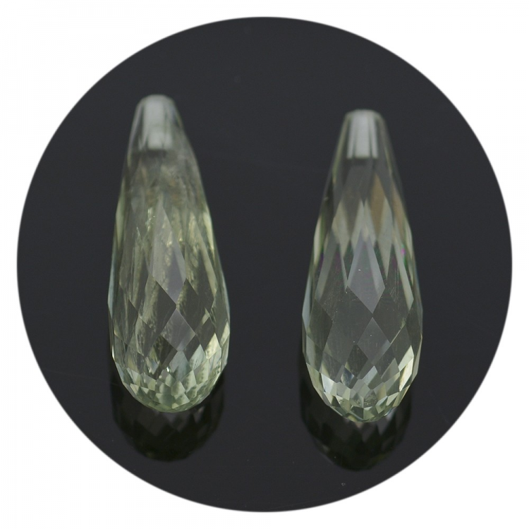 Ensemble prasiolite 13,59 ct taille briolette 15,14x8,37 mm